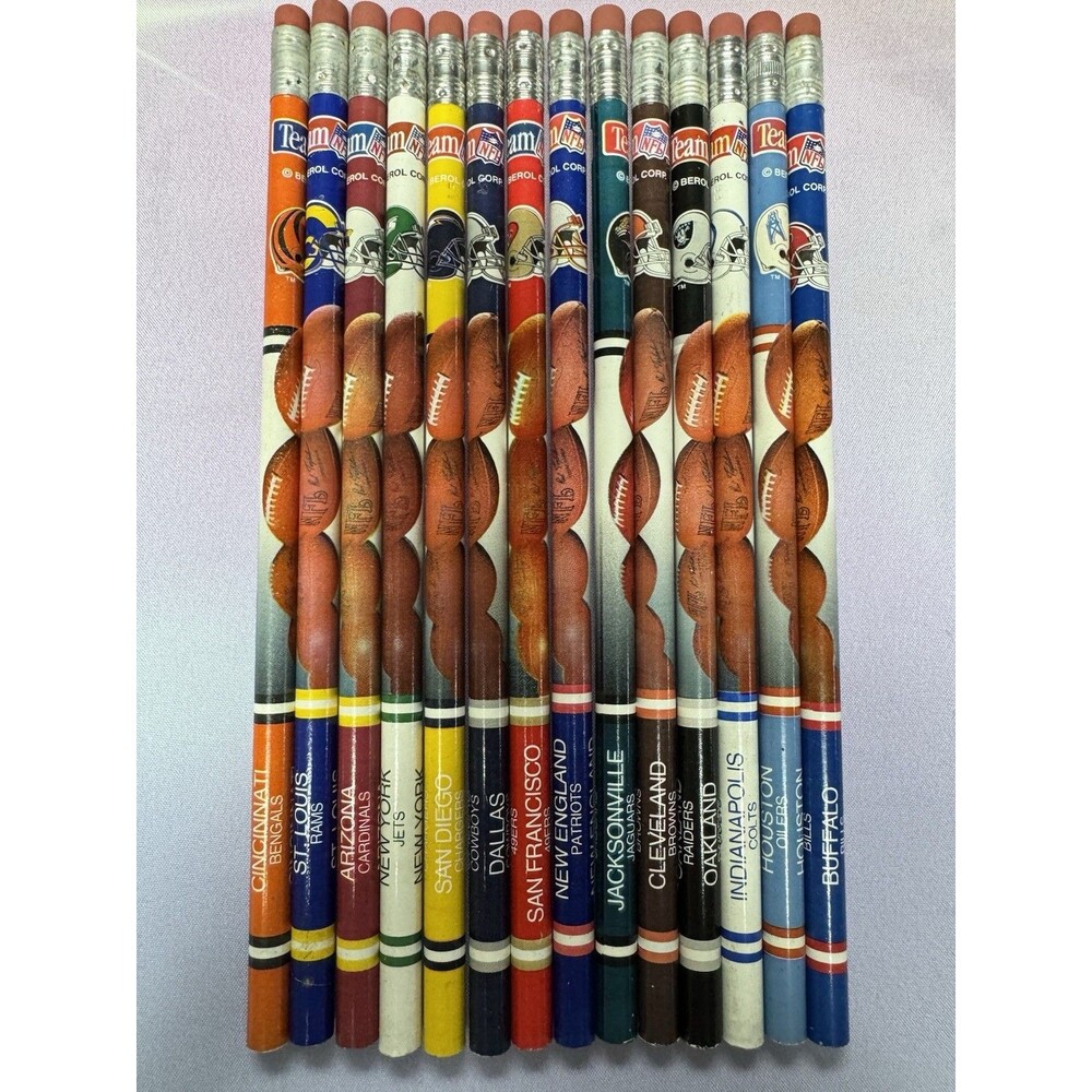 14 TEAM NFL PENCIL SET Vintage 1993 Berol Corp. No. 2 Football Teams Unsharpened